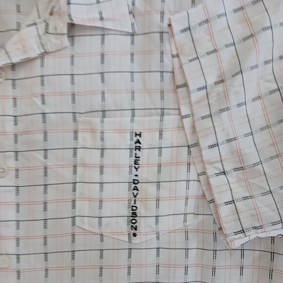 Harley Davidson Men's Short Sleeve Dress Shirt Plaid  3XL White w/Orange & Black - Picture 4 of 8